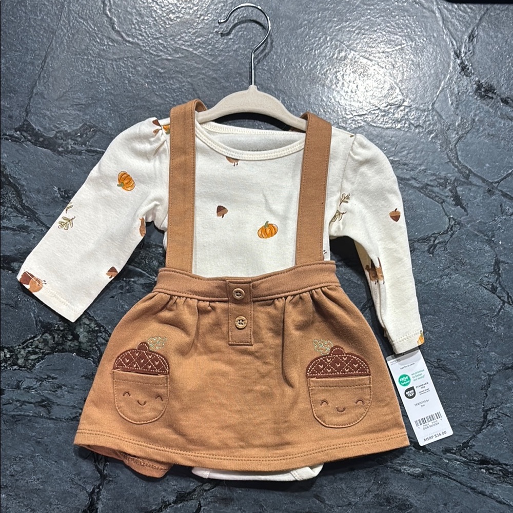 Carter's Cream and Tan Casual Dress with Cuffed Sleeves